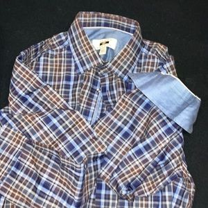Blue & brown Joseph Abboud shirt. Large, gently worn condition.